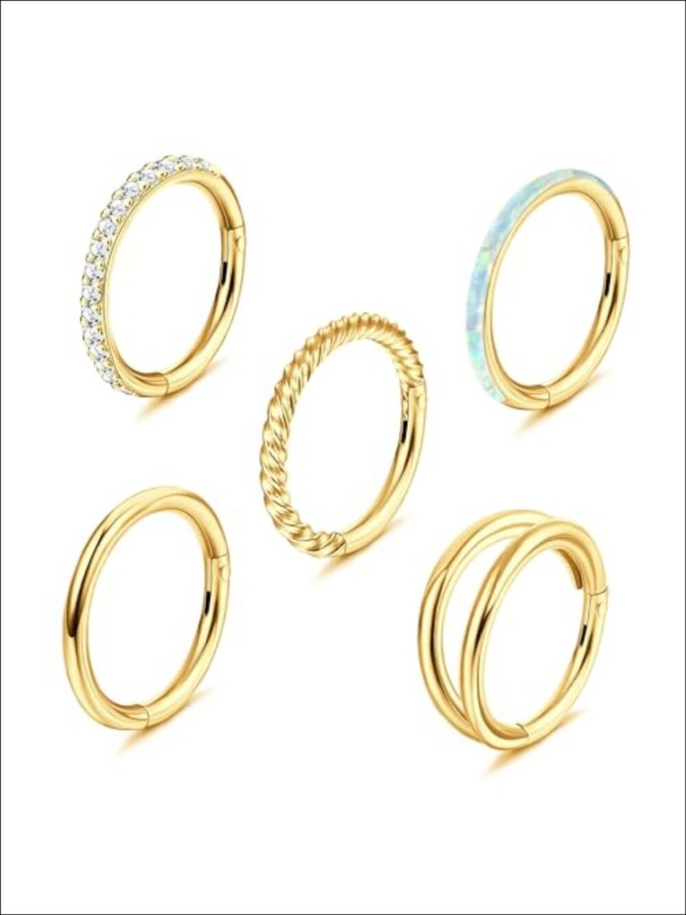 5pc 18G Surgical Steel Hypoallergenic Clicker Hoop Rings Nose Septum Body